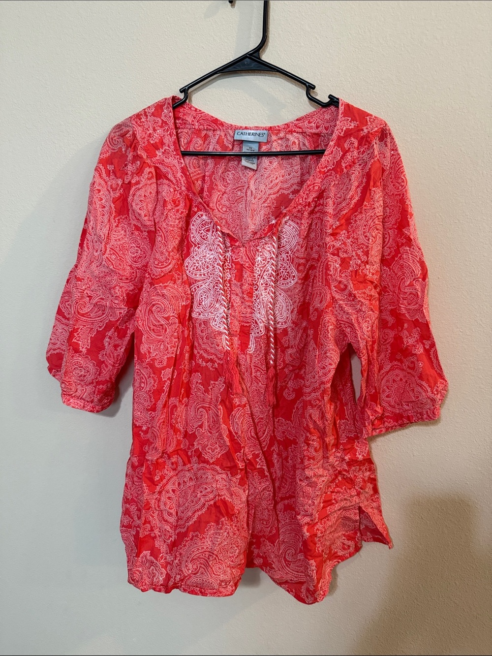Catherines Coral Pink Paisley V-Neck Tunic